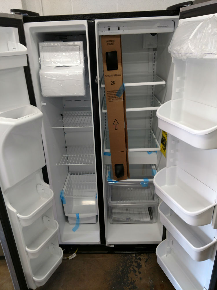 Side by side two door refrigerator interior